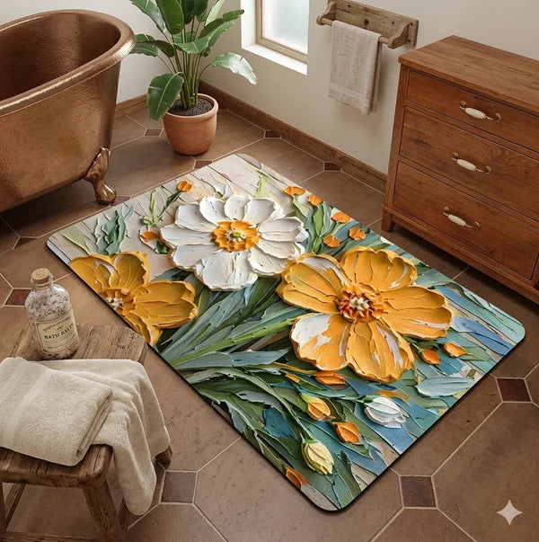 2PC Anti‑Slip Flower Design Bathroom Mat – Fast‑Drying, Water‑Absorbent Floor Mat